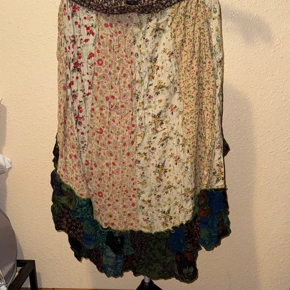 Floral Patchwork Skirt with Ruffled Hem - Picture 12 of 12